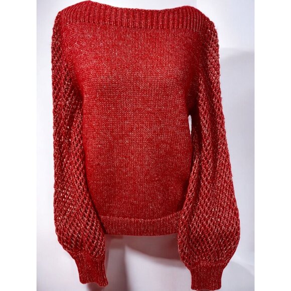 Tommy Bahama Holiday Red Balloon Sleeve Sweater Metallic Threading Medium NEW - Picture 10 of 10